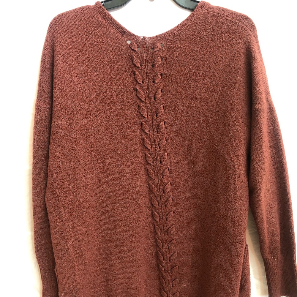 Pink Rose burgundy wine color Cardigan long and soft M detailed back. Fall.
